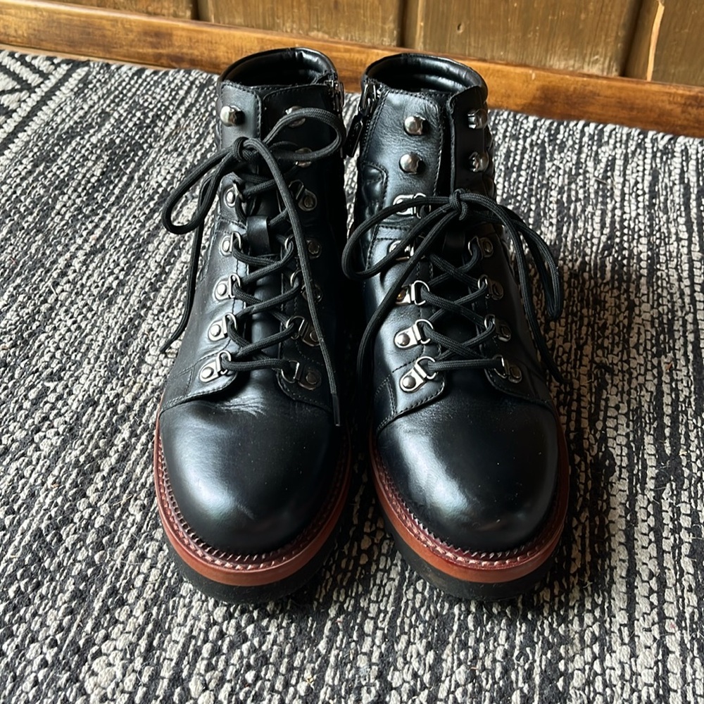 Black Leather Lace-up Boots
